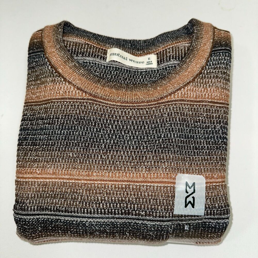 Mutual Weave Men XL T-Shirt Short Sleeve Sweater Stripe Brown Space Yarn Dye NWT
